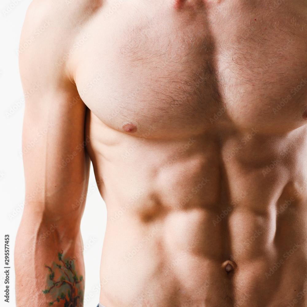 Naklejka premium Strong men's press thanks to diet