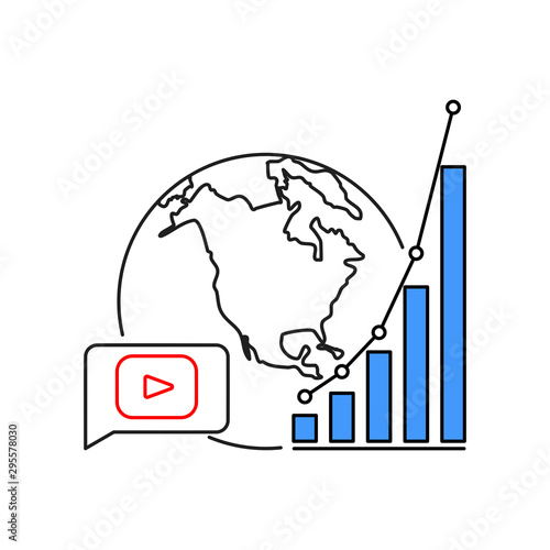 Social video marketing concept. Outline thin line illustration. Isolated on white background. 