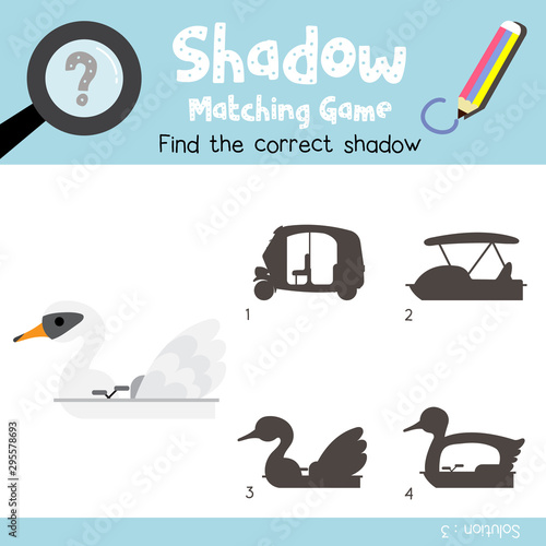 Shadow matching game Pedal Boat cartoon character side view vector illustration
