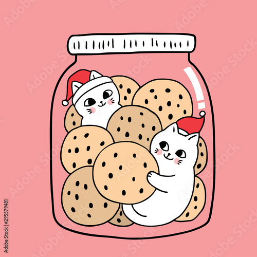 Fotografie Cartoon cute Christmas cat and cookies in Glass bottle vector.