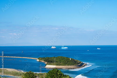 Island and ships on Kitan channel , Awaji island ,Hyogo,Japan