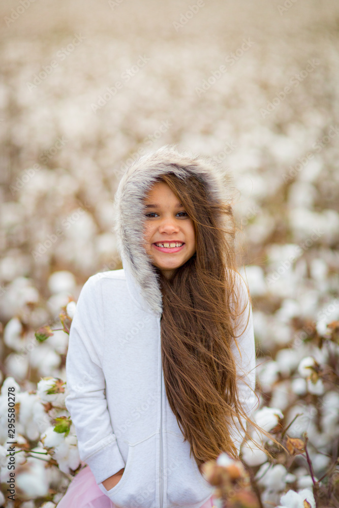 portrait of a girl in cotton field portrait of a girl in cotton field