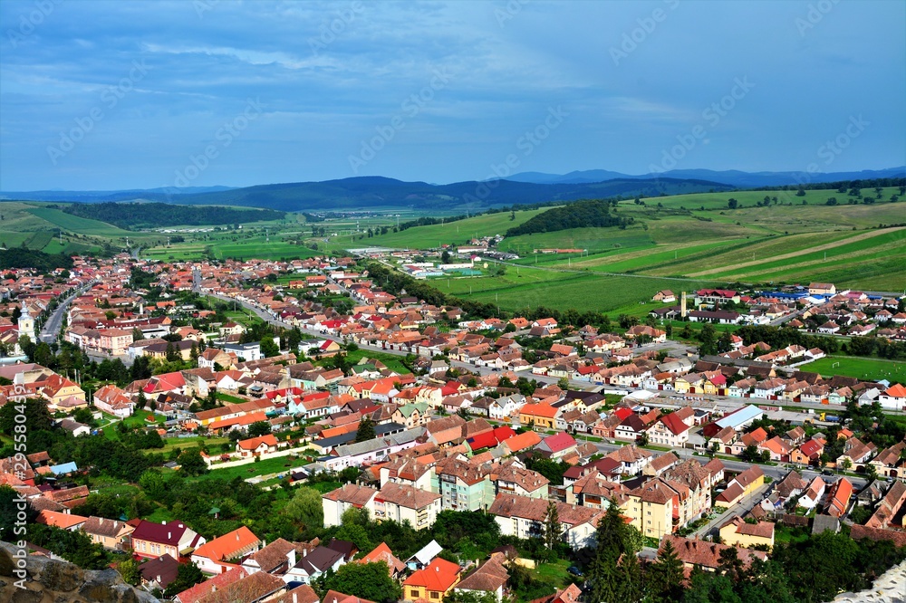 the city of Rupea, Brasov County, seen from above