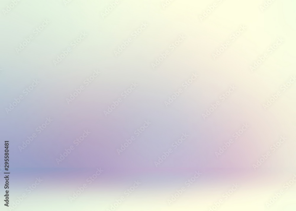 Pastel blue pink yellow subtlw 3d background. Light defocused wall and floor. Delicate empty room template.