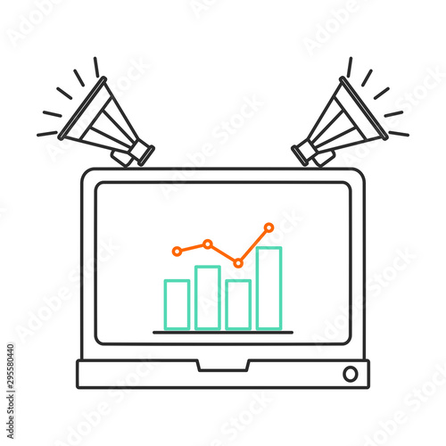 Digital marketing concept. Outline thin line illustration. Isolated on white background. 