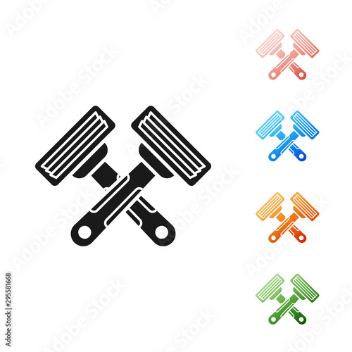 Black Crossed shaving razor icon isolated on white background. Set icons colorful. Vector Illustration