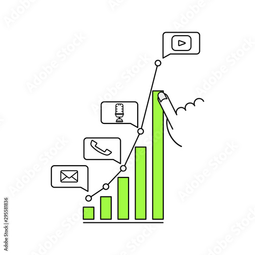 Digital marketing concept. Outline thin line illustration. Isolated on white background. 