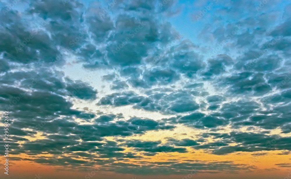 Fluffy Clouds In Blue Sky Background (Oil Paint filter) Fluffy Clouds In Blue Sky Background (Oil Paint filter)