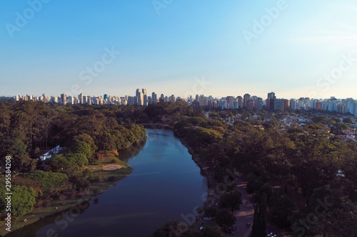Fototapeta Naklejka Na Ścianę i Meble -  Aerial view of Ibirapuera's Park in the beautiful day, Sao Paulo Brazil. Great landscape. 