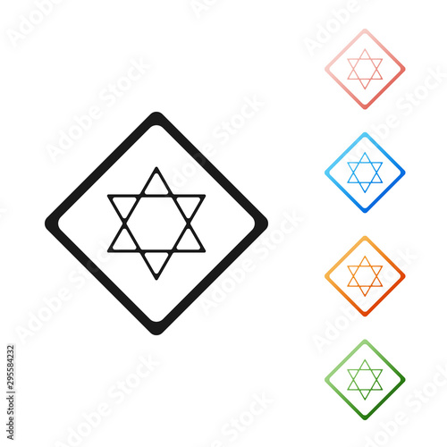 Black Star of David icon isolated on white background. Jewish religion symbol. Symbol of Israel. Set icons colorful. Vector Illustration