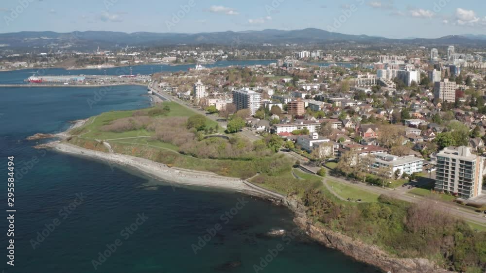 Beacon Hill Park coastline and Victoria city background, Canada, aerial view Beacon Hill Park coastline and Victoria city background, Canada, aerial view