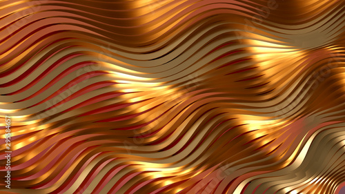 Golden wave background. 3d illustration, 3d rendering.