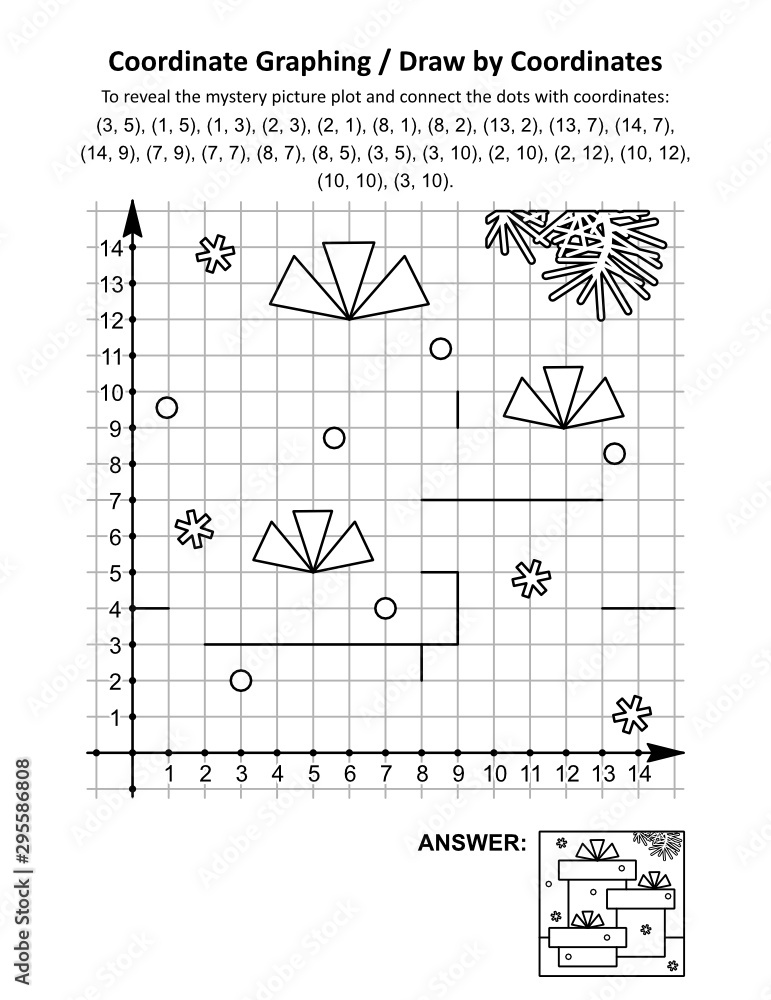 Coordinate graphing, or draw by coordinates, math worksheet with gift ...