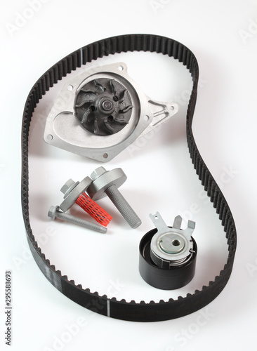Timing Cam Tensioner Belt Kit with Water Pump. Isolated on white background.