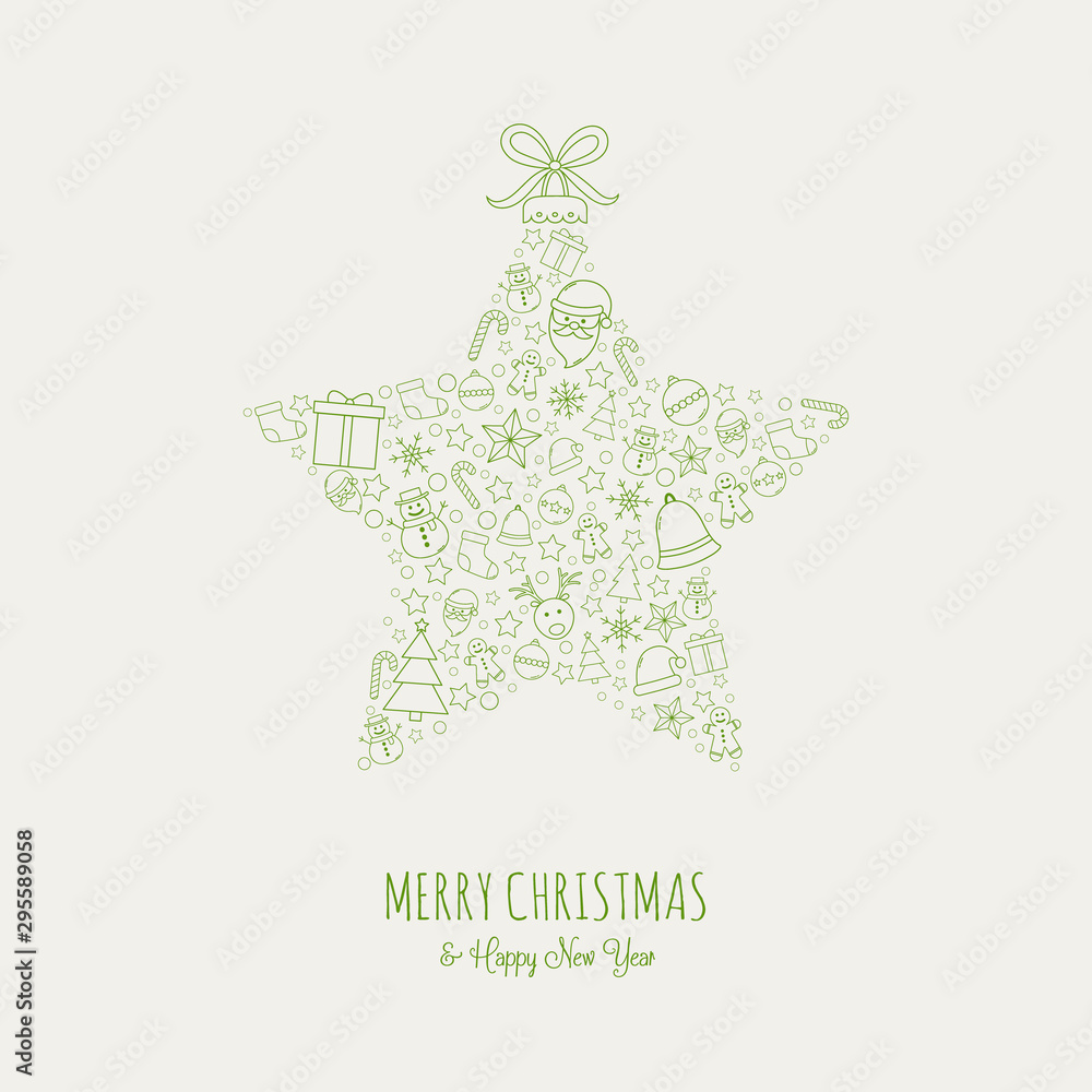 Christmas postcard with festive star and greetings. Vector