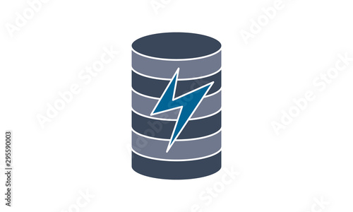 Database and server icon with electricity symbol for data and tech concepts