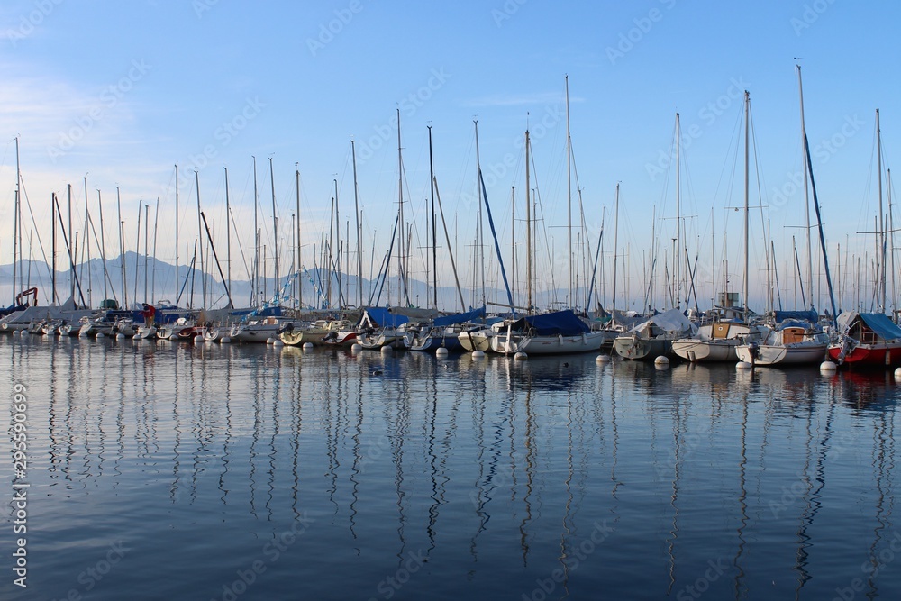 yachts in marina of lausanne Switzerland