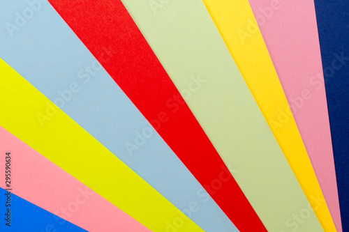 Colorful bright stripes of colored paper lines. Art.