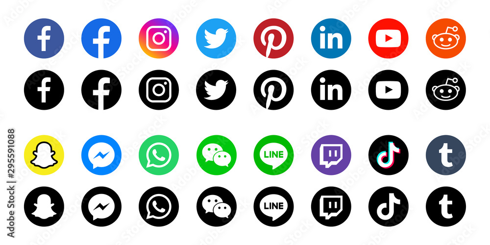 Round social media icons or social network logos flat vector icon ...
