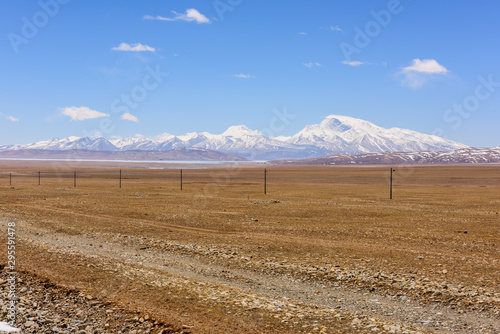 View from the Tibetan plateau to Mount Gurla-Mandhata and Lake Manasarovar (Mapam Yum Tso) photo