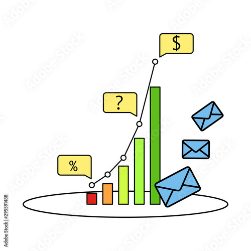 Email marketing concept. Outline thin line illustration. Isolated on white background. 