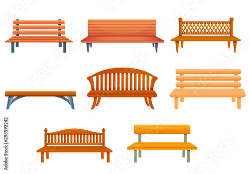 Bench icons set. Cartoon set of bench vector icons for web design