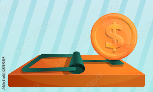Money trap concept banner. Cartoon illustration of money trap vector concept banner for web design