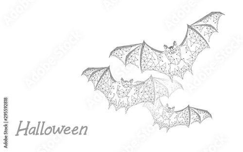 Halloween 3D dark bats modern concept. Geek holiday party scary flyer. Low poly geometric polygon triangle design. Halloween creepy spooky card template vector illustration