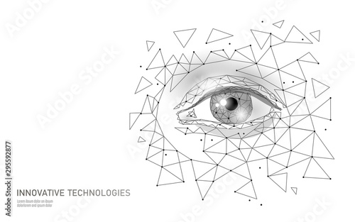 Laser vision correction 3D medical concept. Abstract human iris modern operation surgery technology low poly. Triangles polygonal rendering shape biometric identity vector illustration
