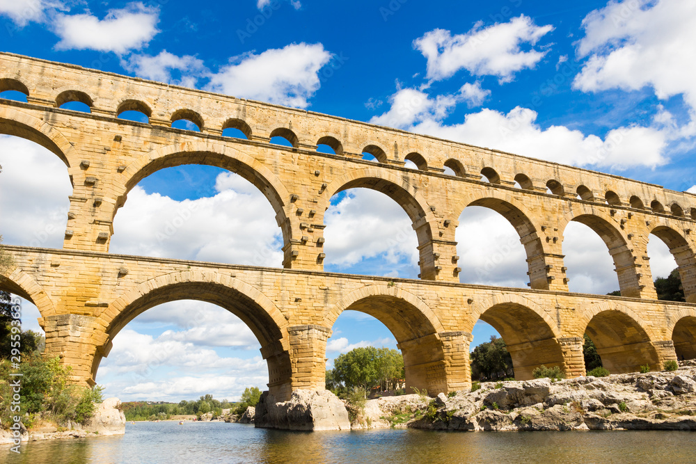 The Pont du Gard in France in an end of summer day
