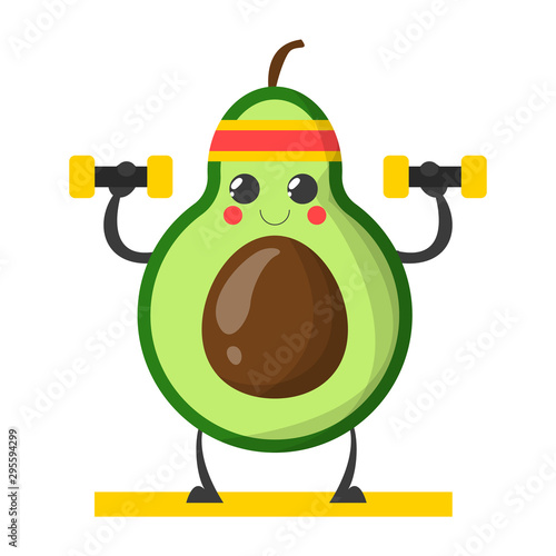 Avocado character training with dumbbell vector isolated