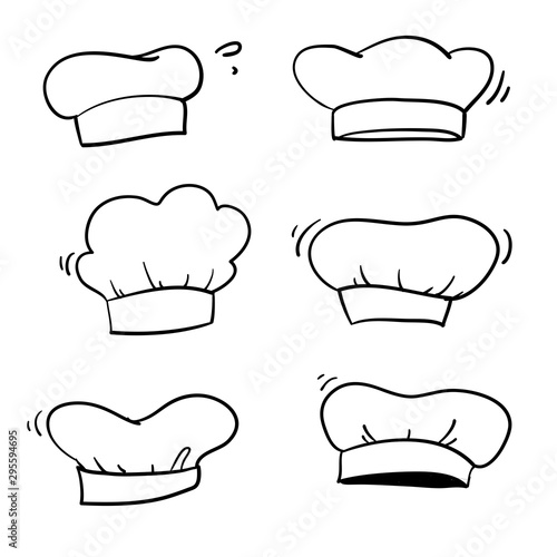 set of vintage chef and cook hats qith handdrawn doodle style vector