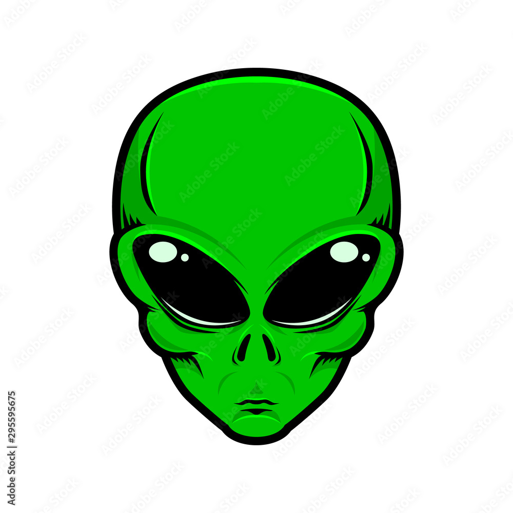 Illustration of alien head isolated white background. Design element for logo, label, badge, sign. Vector illustration Illustration of alien head isolated white background. Design element for logo, label, badge, sign. Vector illustration