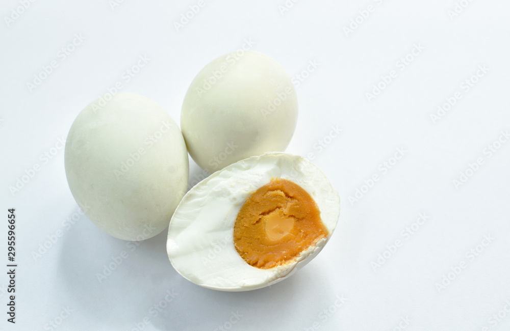  boiled salty egg half cut isolated on white background