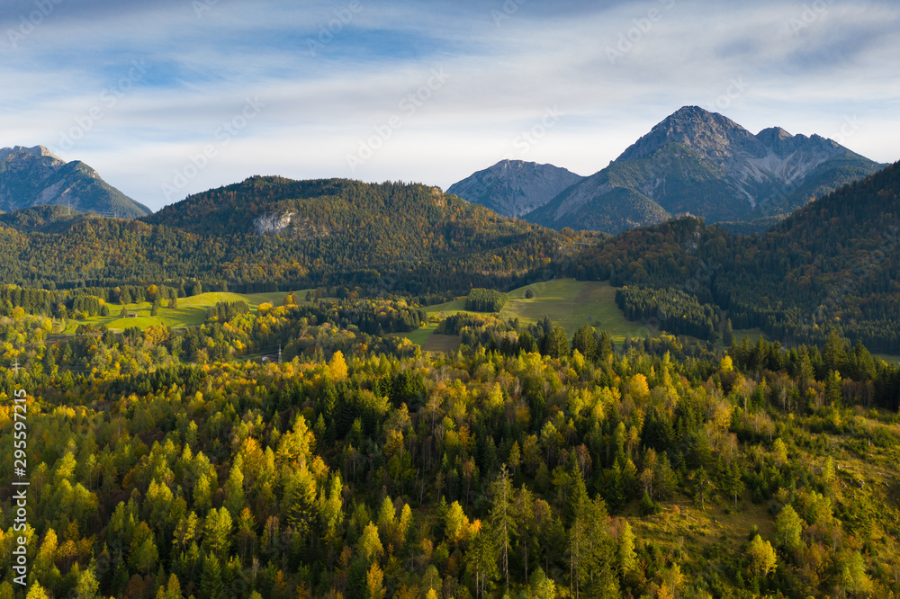 colorful autumn fall trees panorama in austrian alps