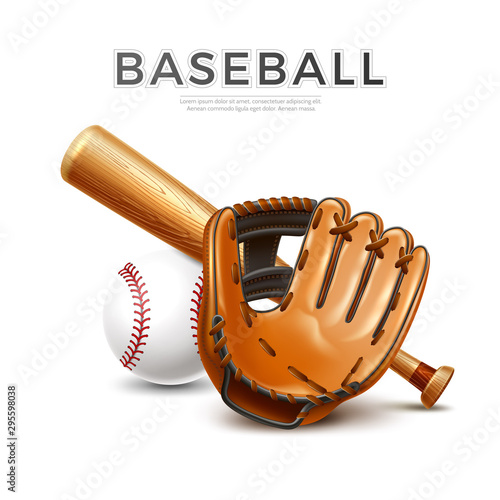 Vector baseball championship flyer 3d bat, glove