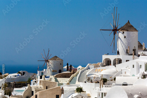 View of white Oia's village in a sunny summer day on Santorini's island, Greece