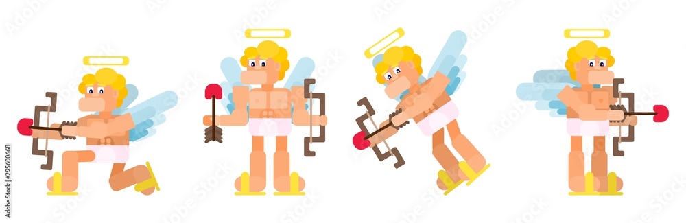 flat funny cupid set in different poses flat funny cupid set in different poses