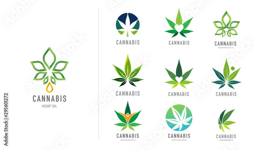 Cannabis leaf, medical marijuana, CBD oil, symbol and logo. Vector design