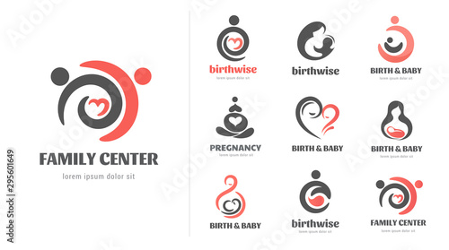 Birth, pregnancy, family and baby care logos and symbol collection. Vector design