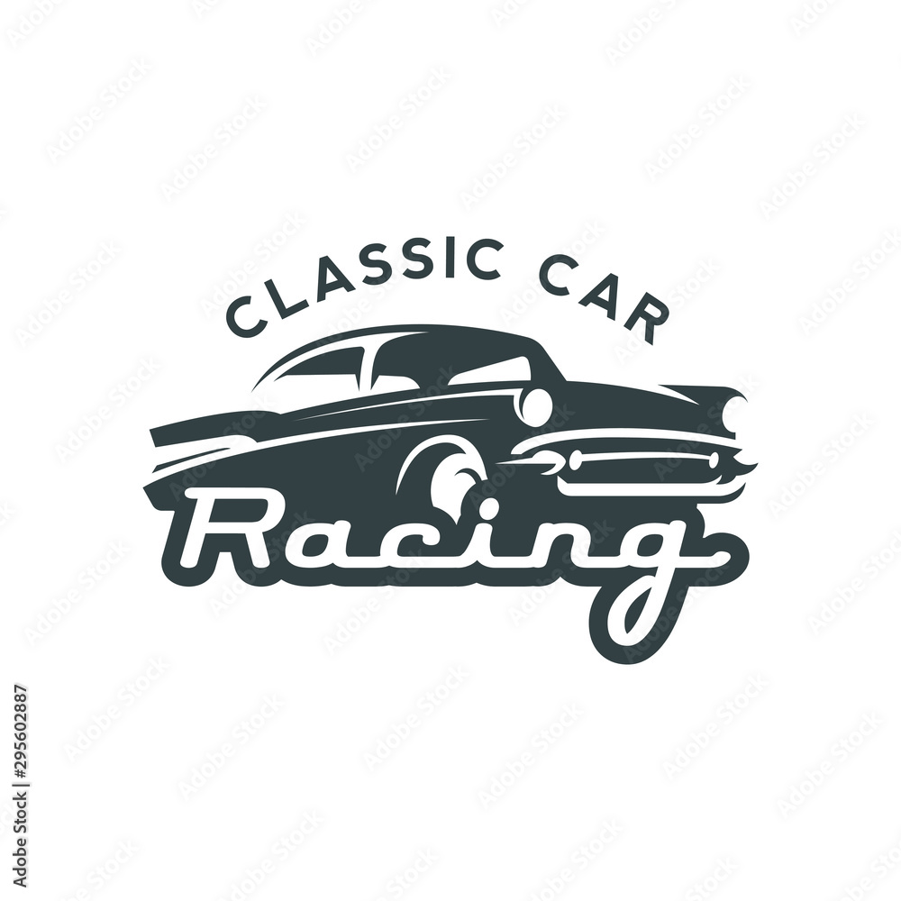 Classic car retro logo, banner, emblem. Vintage t-shirt print