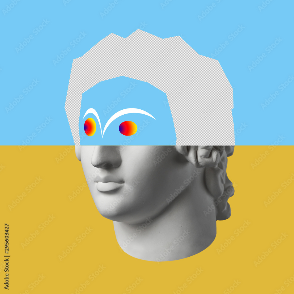 Contemporary Art Concept Collage With Antique Statue Head In A Surreal