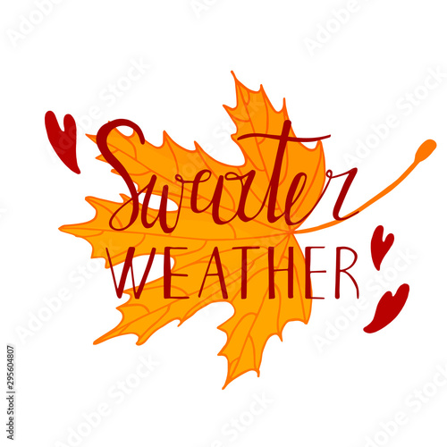 Sweater weather lettering. Autumn poster. Hand drawn vector illustration.