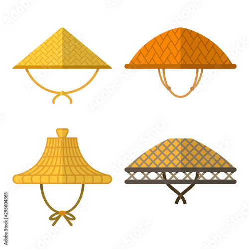 Set of traditional asian conical straw hats