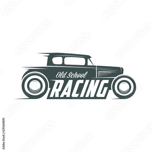 Old school racing emblem  logo  banner. Vintage t-shirt print