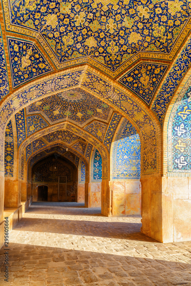 Amazing vaulted arch passageway at the Shah Mosque in Isfahan