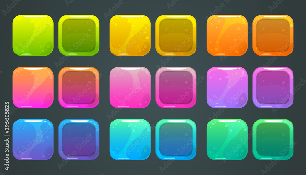 Square frames and buttons for game ore app store logo design.
