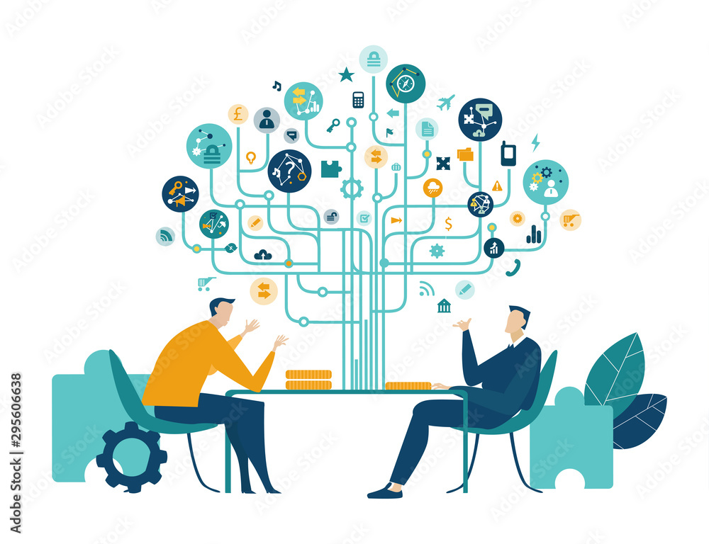 Two business people talking in the office, negotiating the contract or ...