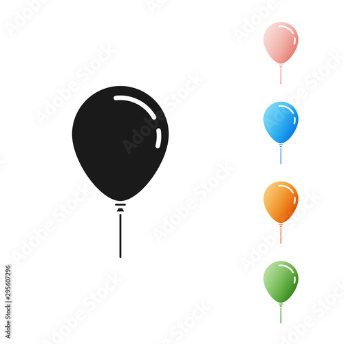 Black Balloon with ribbon icon isolated on white background. Set icons colorful. Vector Illustration