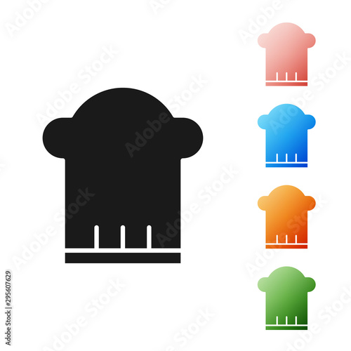 Black Chef hat icon isolated on white background. Cooking symbol. Cooks hat. Set icons colorful. Vector Illustration